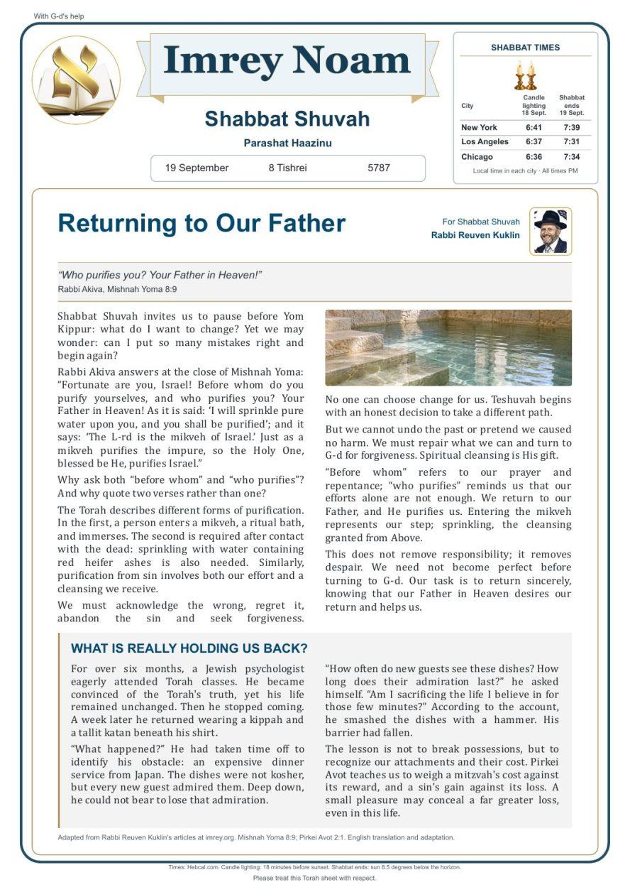 English — Shabbat Shuvah 5787
