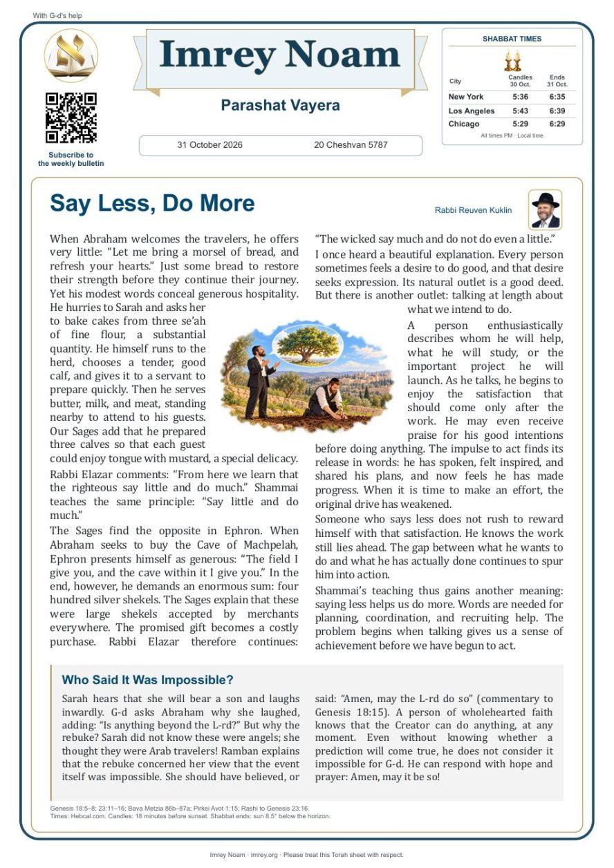Parashat Vayera 5787 — English