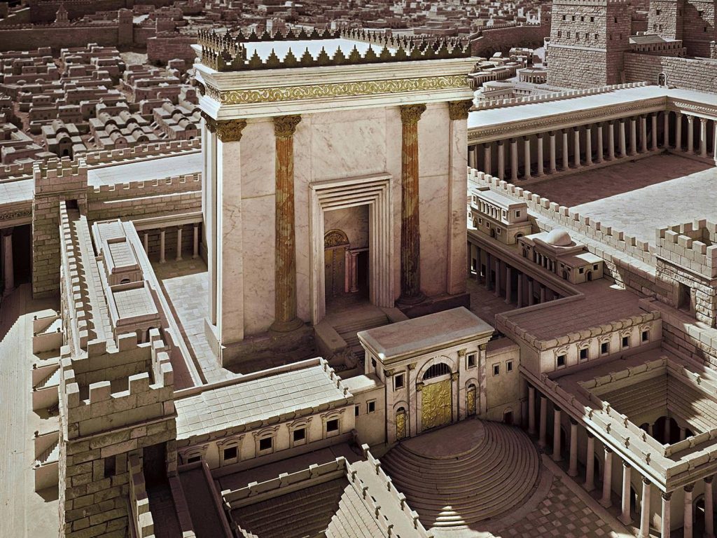 Scale model of Jerusalem and the second temple at the time of King Herod the Great (ca 20 BCE). The picture shows the temple compound.